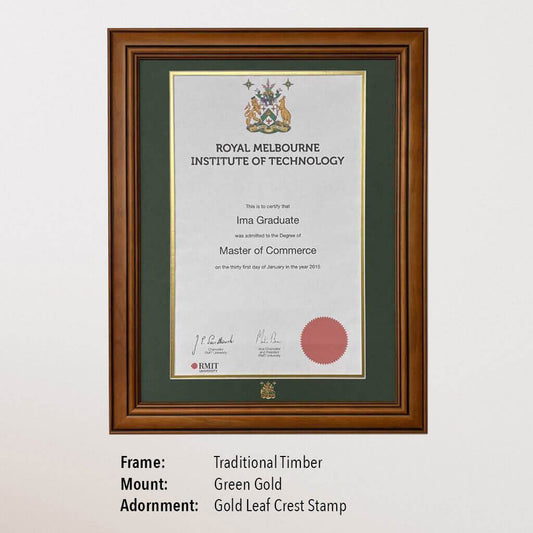 Single Certificate Frame - Traditional Timber, Green with Stamp