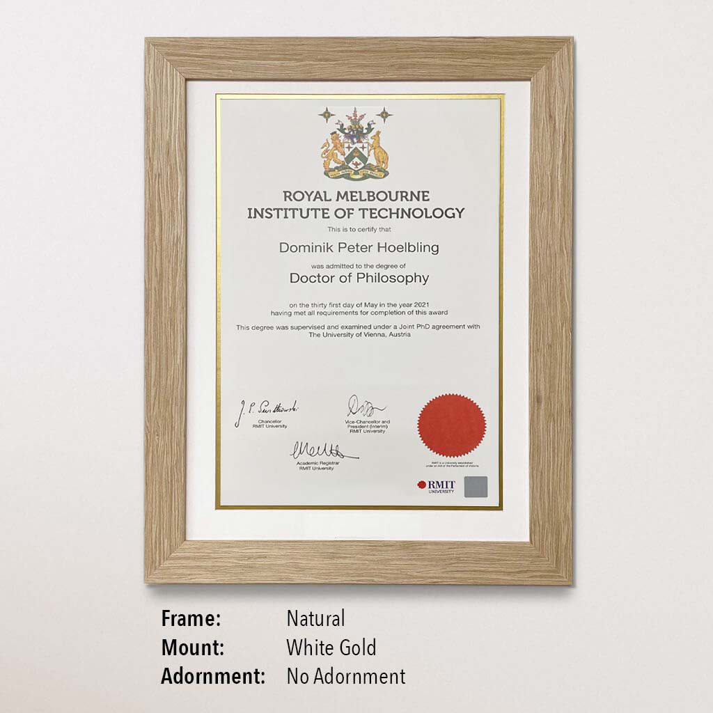 Single Certificate Frame (RMIT) – R & J Framing and Plaques