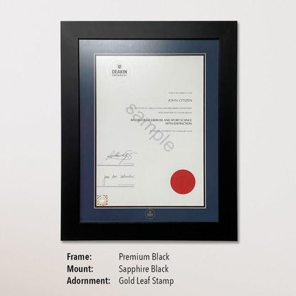 Single Certificate Frame - Premium Black, Sapphire with Stamp