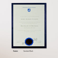 Load image into Gallery viewer, Single Certificate Frame - No Mat - Standard Black
