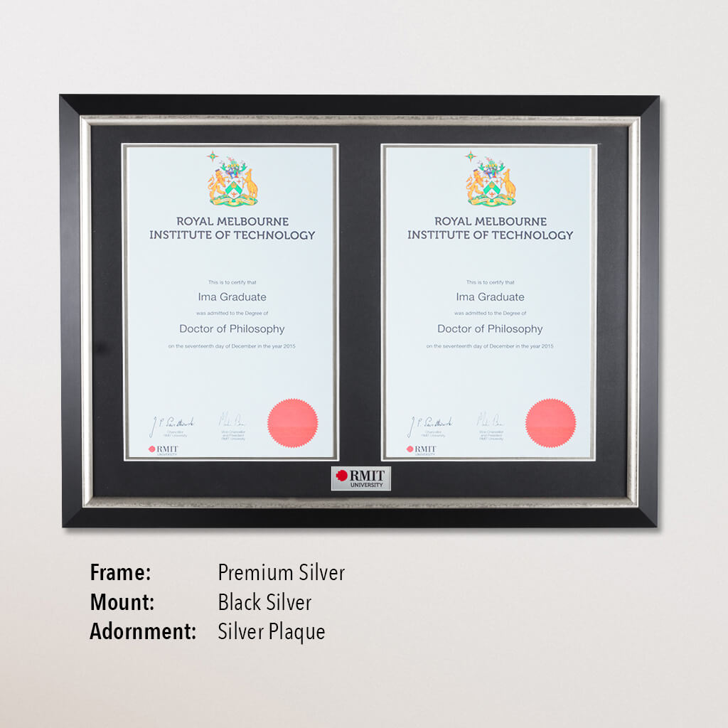 Double Certificate Frame - Premium Silver, Black with Plaque