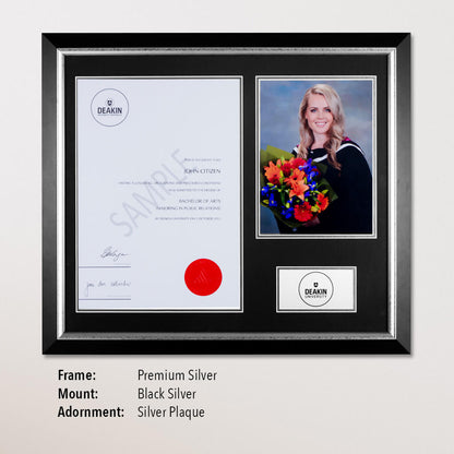 Photo Certificate Frame - Premium Silver, Black with Plaque